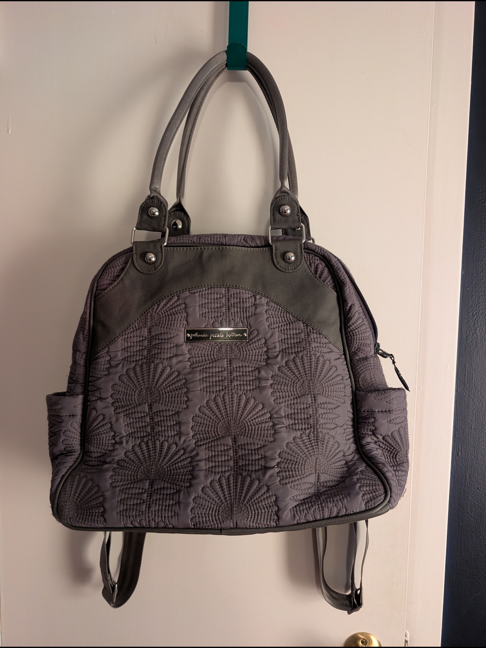 Petunia Pickle Bottom Quilted Charcoal Gray Tote Backpack
